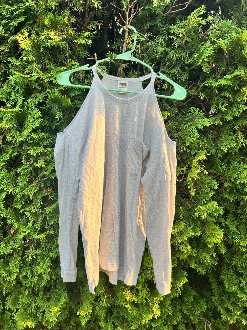 PINK Victoria's Secret Gray Cold-Shoulder Tee